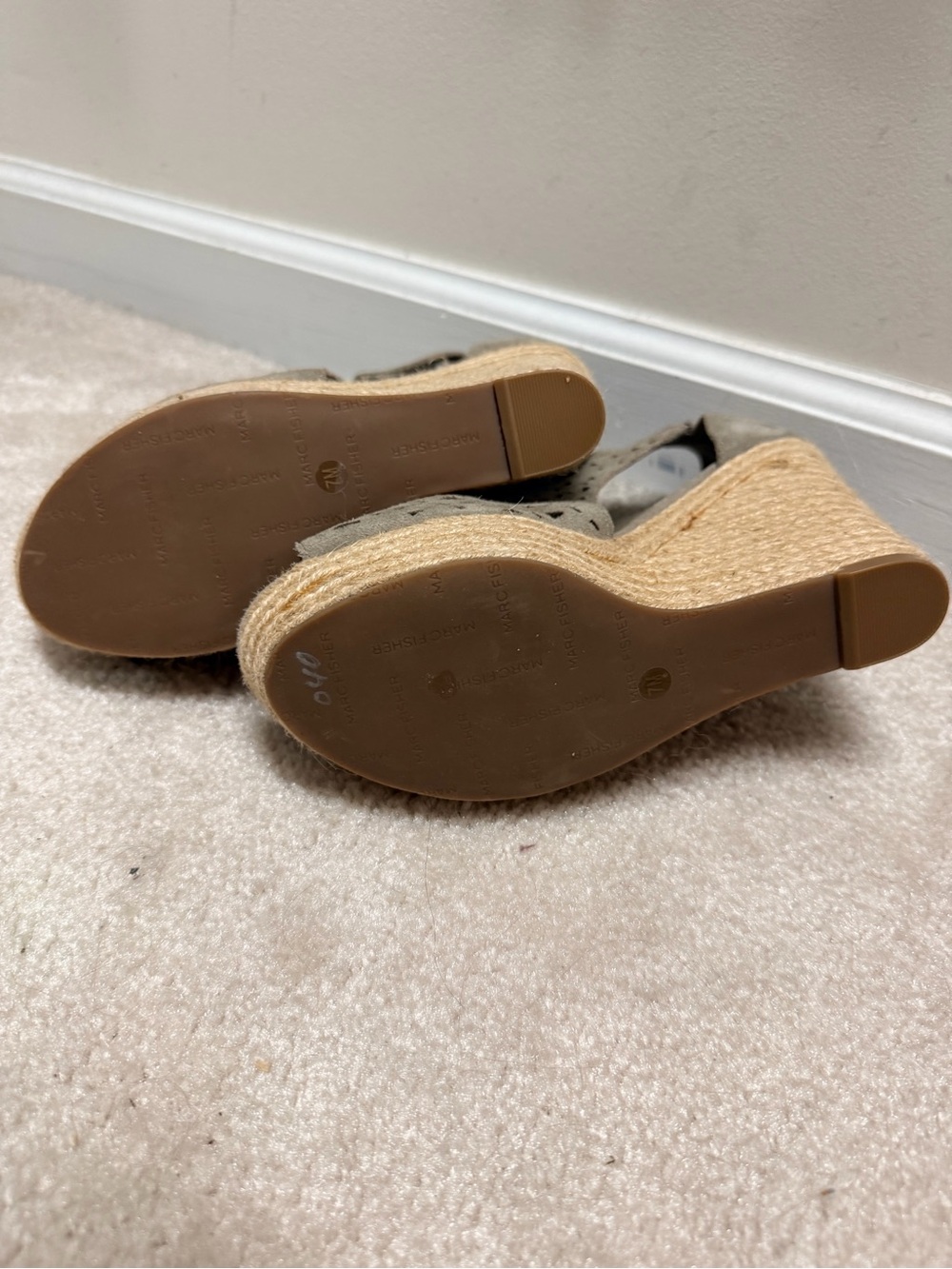 Marc Fisher Taupe Cutout Espadrille Wedge Sandals - Picture 3 of 5
